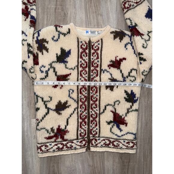 Vintage Icelandic Design 100% wool full-zip floral cardigan - size Small - Picture 8 of 11